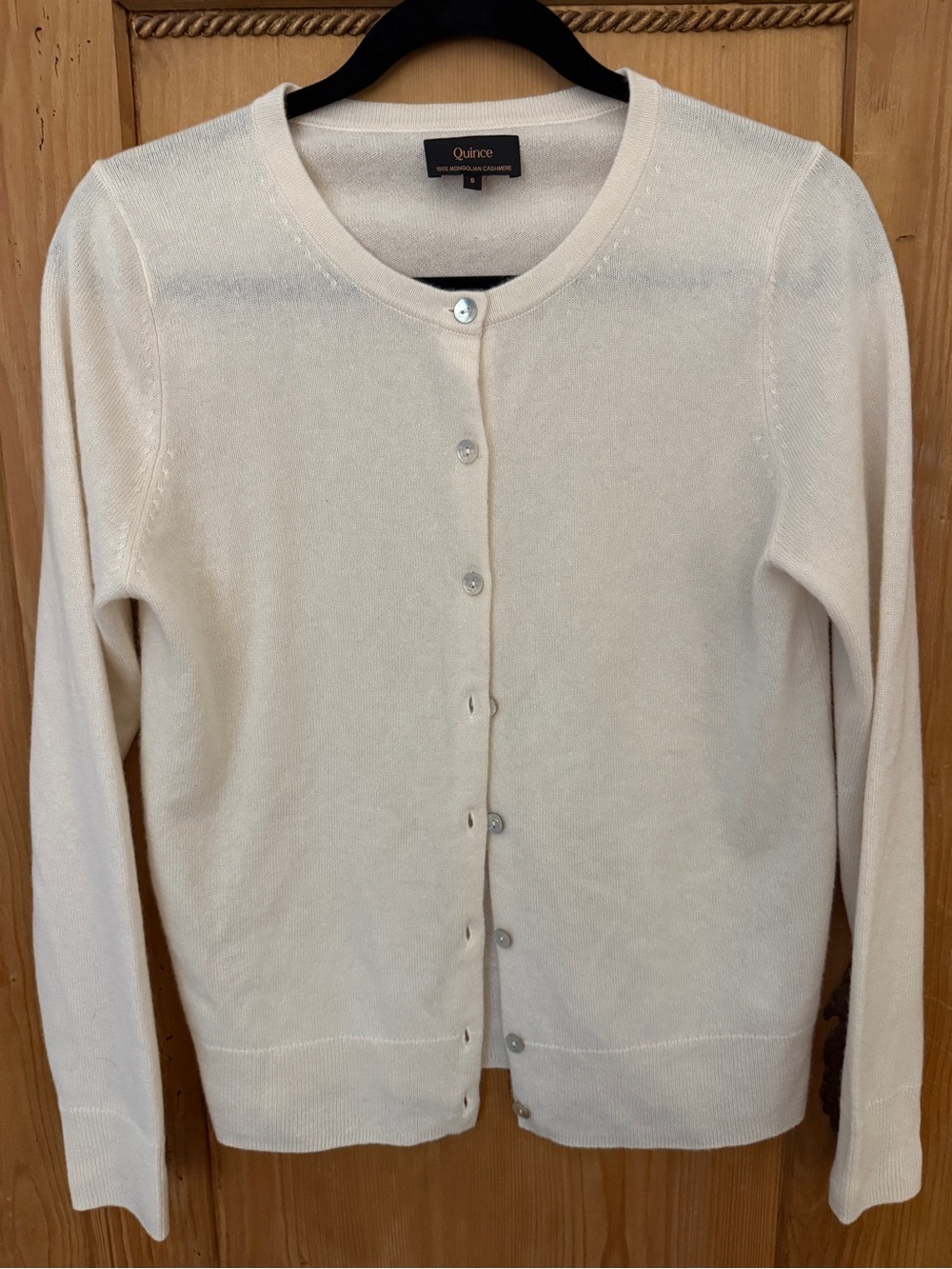 Quince Ivory  Cashmere Crewneck Button Cardigan